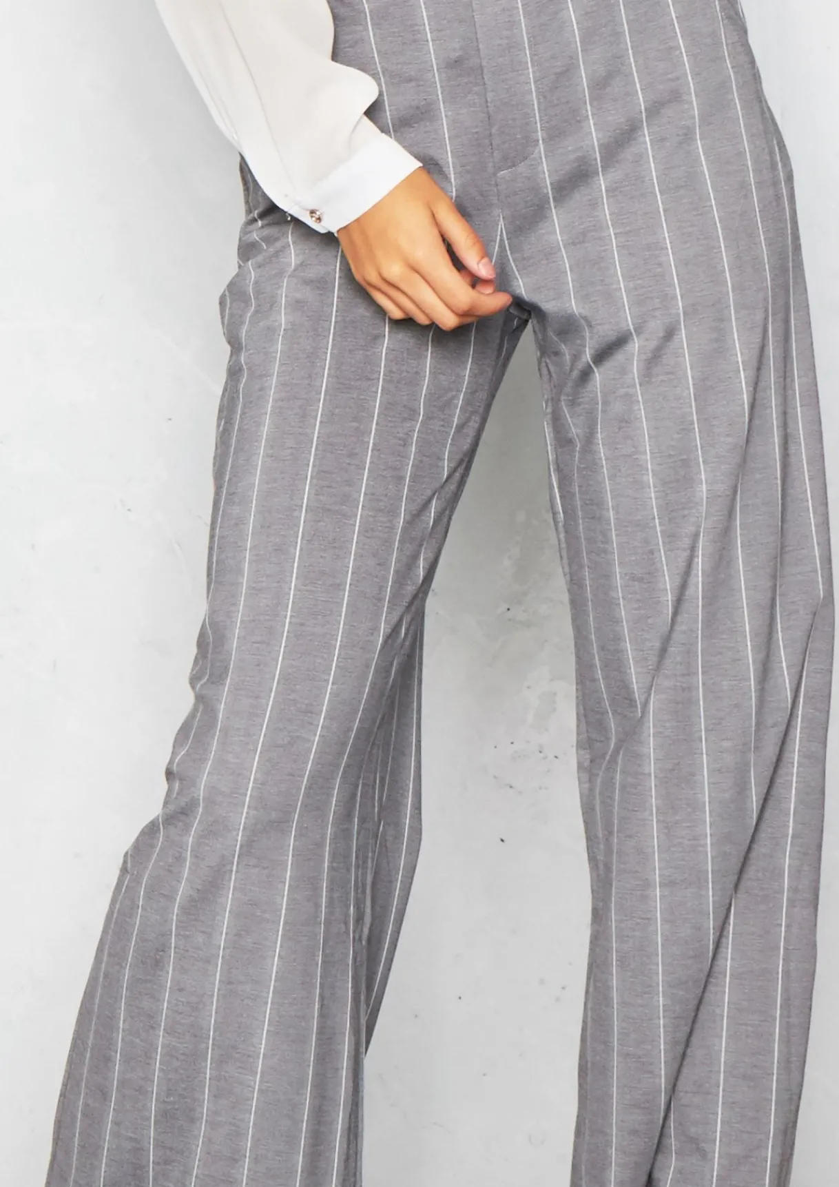 Trousers*Missy Empire Michelle Grey Pinstripe Wide Leg Trousers