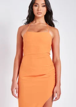 Midi Dresses|Party Dresses*Missy Empire Millie Halter Neck Slit Midi Dress Orange