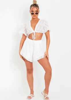 Shorts|Co-Ords*Missy Empire Milly White Broderie Crop Top And Shorts Set