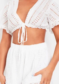 Shorts|Co-Ords*Missy Empire Milly White Broderie Crop Top And Shorts Set