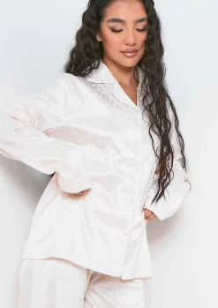 Nightwear*Missy Empire Mimi Cream Leopard Jacquard Print 4 Piece Printed Pyjama Set
