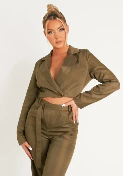 Co-Ords|Coats & Jackets*Missy Empire Mina Khaki Cropped Fitted Blazer
