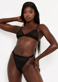 Lingerie*Missy Empire Minnie Black Sheer Power Mesh Strappy Triangle Lingerie Bra