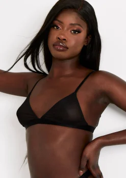 Lingerie*Missy Empire Minnie Black Sheer Power Mesh Strappy Triangle Lingerie Bra