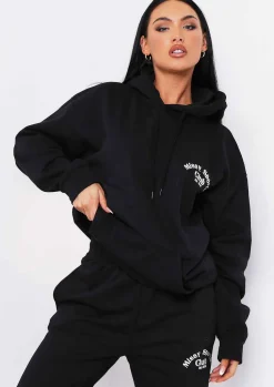 Airport Vibin'|Tracksuits*Missy Empire Misha Missy Sports Club Oversized Hoodie Black