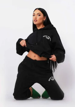 Airport Vibin'|Tracksuits*Missy Empire Misha Missy Sports Club Oversized Hoodie Black