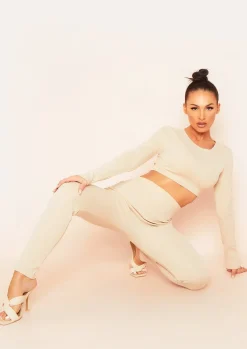Airport Vibin'|Loungewear*Missy Empire Misha Ribbed High Waisted Leggings Stone