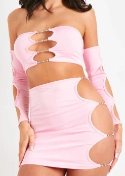 Rave Outfits|Skirts*Missy Empire Mollie Jewel Cut Out Mini Skirt Pink