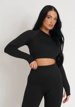 Seamless & Shapewear|Co-Ords*Missy Empire Monique Long Sleeve Seamless Gym Co-Ord Black
