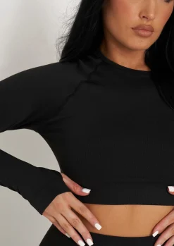 Seamless & Shapewear|Co-Ords*Missy Empire Monique Long Sleeve Seamless Gym Co-Ord Black