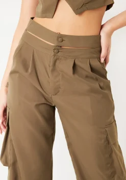 Trousers|Co-Ords*Missy Empire Morgan Khaki Cut Out Waist Straight Leg Cargo Trousers