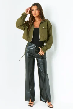 Concert Outfits|Coats & Jackets*Missy Empire Morgan Khaki Oversized Cropped Trench Jacket Green