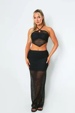 Tops|Knitwear*Missy Empire Mya Black Crochet Halterneck Top