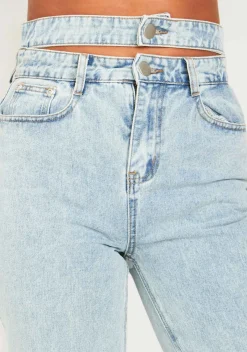 Jeans|Denim*Missy Empire Mya Mid Wash Denim Double Waistband Straight Leg Jeans