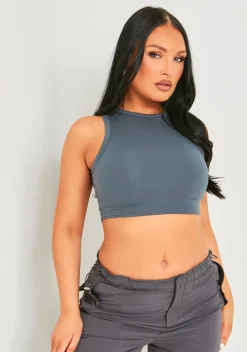 Airport Vibin'|Tops*Missy Empire Myla Premium Sculpt Racer Crop Top Grey