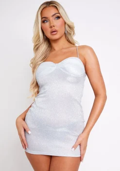 The Party Edit|Mini Dresses*Missy Empire Nadia Silver Glitter Mini Dress