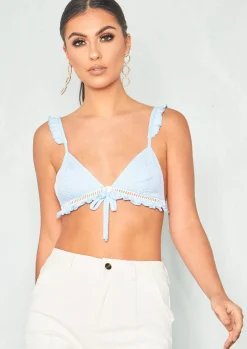 Tops*Missy Empire Nancy Gingham Frill Hem Bralet Blue