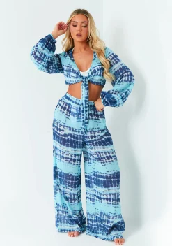 Trousers|Co-Ords*Missy Empire Nancy Blue Tie Dye Wide Leg Trouser