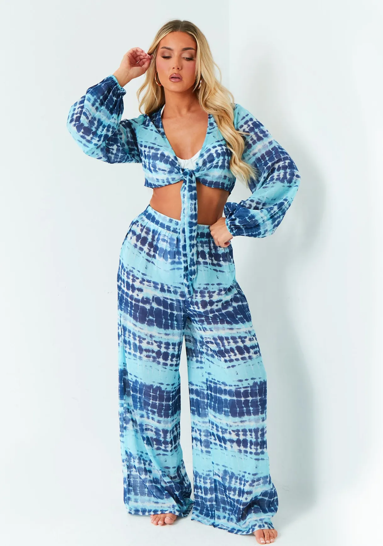 Trousers|Co-Ords*Missy Empire Nancy Blue Tie Dye Wide Leg Trouser