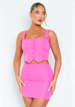 Tops|Co-Ords*Missy Empire Nancy Pink Button Up Square Neck Crop Top