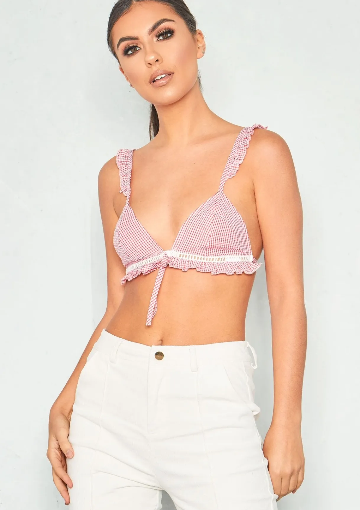 Rave Outfits|Tops*Missy Empire Nancy Gingham Frill Hem Bralet Red