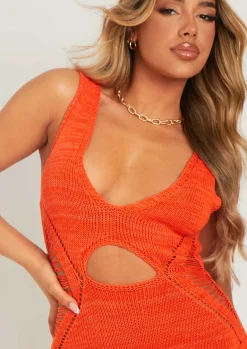 Knitted Dresses|Maxi Dresses*Missy Empire Naomi Crochet Cut Out Maxi Dress Orange