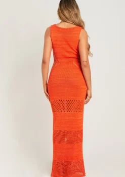Knitted Dresses|Maxi Dresses*Missy Empire Naomi Crochet Cut Out Maxi Dress Orange