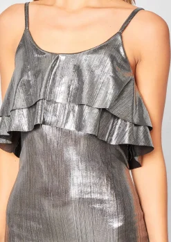 Midi Dresses|Dresses*Missy Empire Narella Silver Metallic Frill Midi Dress