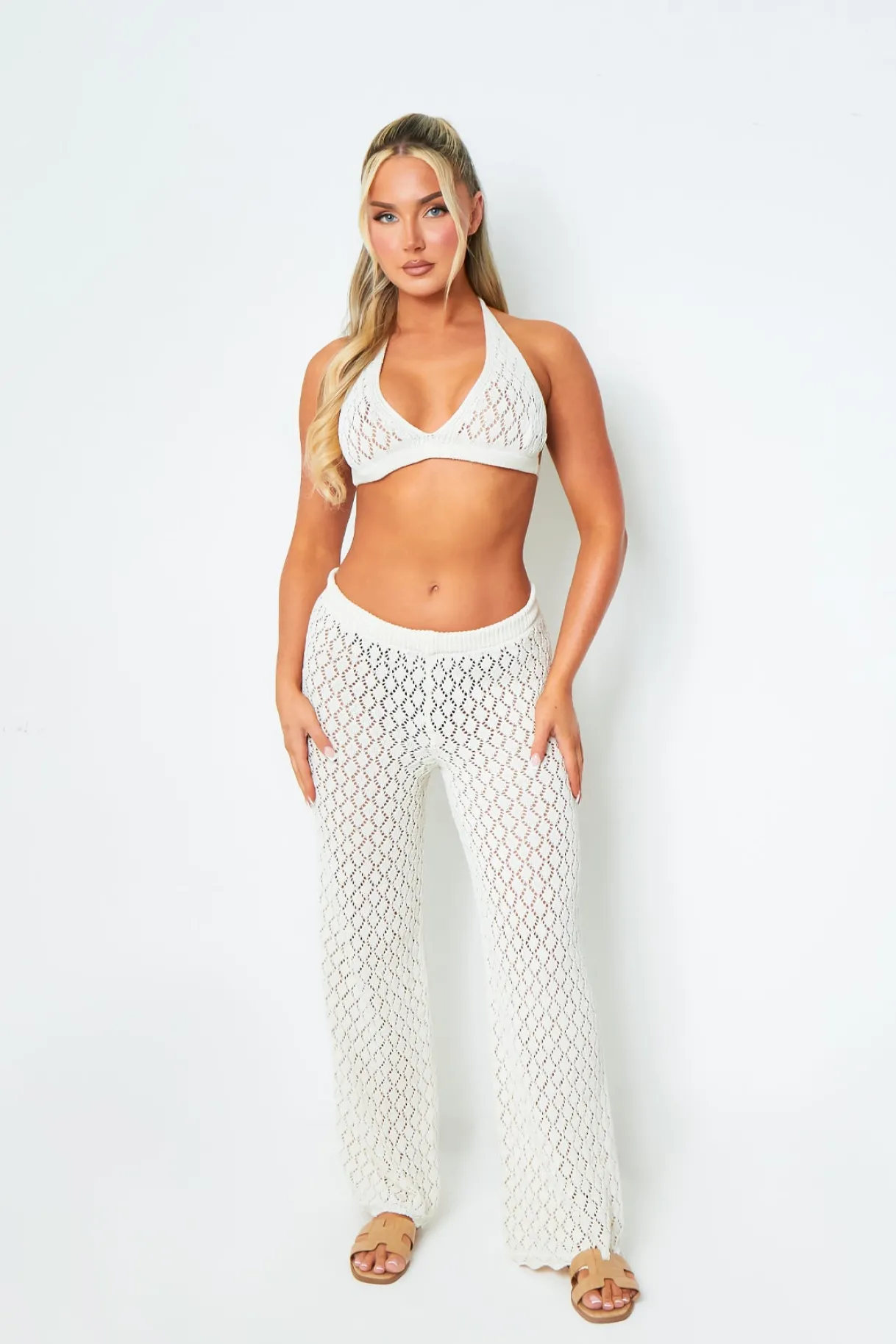 Tops|Knitwear*Missy Empire Natalie White Backless Crochet Halterneck Crop Top