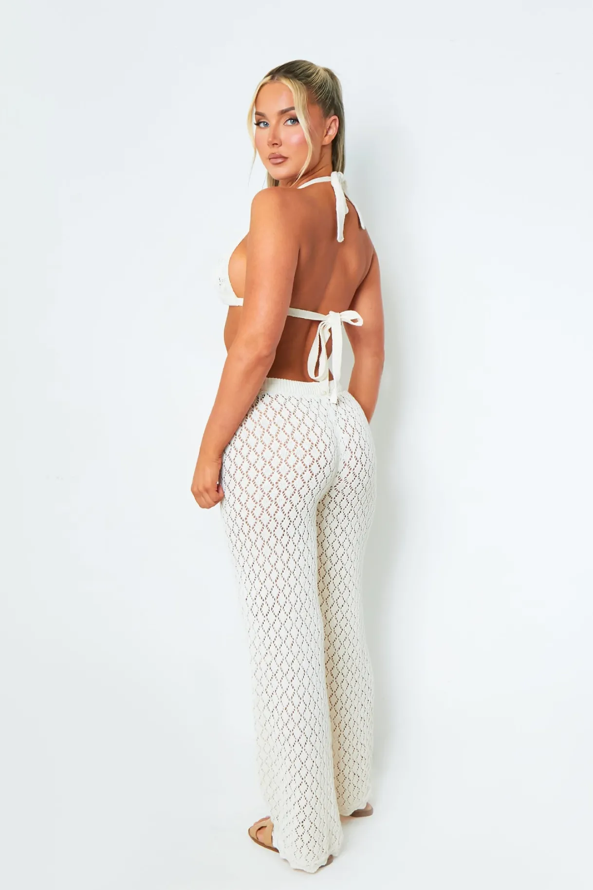 Tops|Knitwear*Missy Empire Natalie White Backless Crochet Halterneck Crop Top