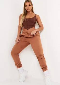 Tops*Missy Empire Natalya Rib Contrast Stitch Corset Top Chocolate