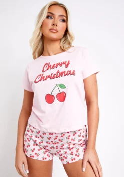 Nightwear*Missy Empire Natasha Pink Christmas PJ Short & Tee Sleep Set