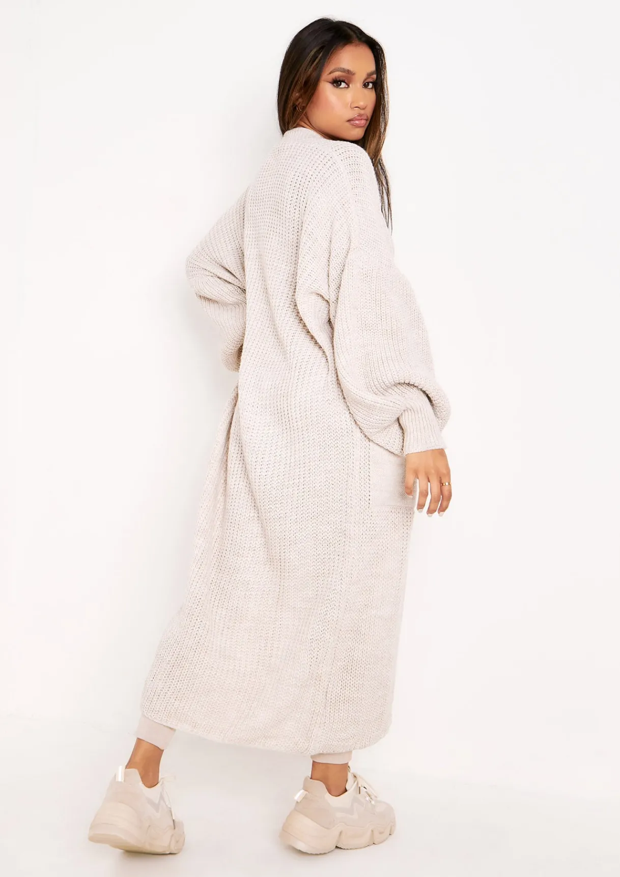 Airport Vibin'|Loungewear*Missy Empire Nathalie Balloon Sleeve Knitted Cardigan Beige