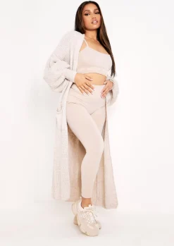 Airport Vibin'|Loungewear*Missy Empire Nathalie Balloon Sleeve Knitted Cardigan Beige