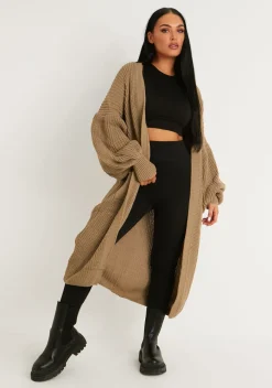 Airport Vibin'|Knitwear*Missy Empire Nathalie Balloon Sleeve Knitted Cardigan Mocha