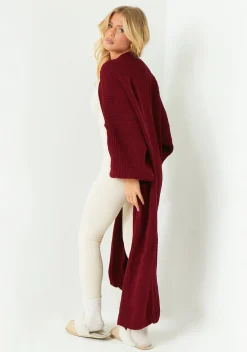 Loungewear|Knitwear*Missy Empire Nathalie Wine Balloon Sleeve Knitted Cardigan Red