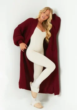 Loungewear|Knitwear*Missy Empire Nathalie Wine Balloon Sleeve Knitted Cardigan Red