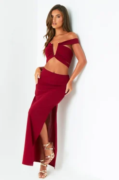 The Party Edit|Skirts*Missy Empire Naya Wine Pencil Maxi Skirt Red