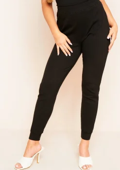 Airport Vibin'|Loungewear*Missy Empire Nayla Ribbed Slim Leg Joggers Black