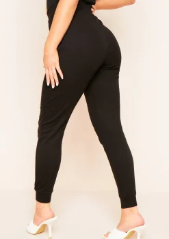 Airport Vibin'|Loungewear*Missy Empire Nayla Ribbed Slim Leg Joggers Black