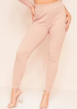 Airport Vibin'|Loungewear*Missy Empire Nayla Dusty Ribbed Slim Leg Joggers Rose