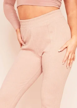 Airport Vibin'|Loungewear*Missy Empire Nayla Dusty Ribbed Slim Leg Joggers Rose