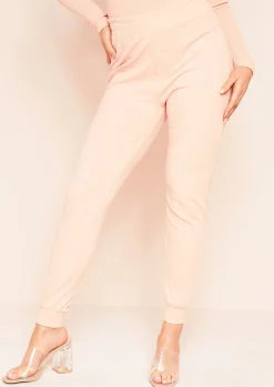 Airport Vibin'|Tracksuits*Missy Empire Nayla Ribbed Slim Leg Joggers Peach