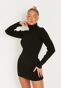 Long Sleeve Dresses|Little Black Dresses*Missy Empire Nikita Roll Neck Knitted Mini Dress Black