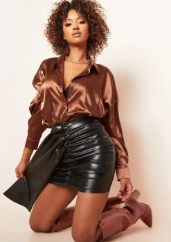 Skirts*Missy Empire Nina PU Ruched Draped Mini Skirt Black