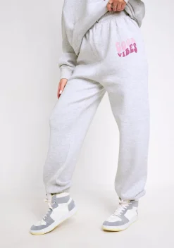 Airport Vibin'|Tracksuits*Missy Empire Nina Grey Marl Oversized Graphic Print Joggers