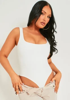 Airport Vibin'|Tops*Missy Empire Noelle Premium Sculpt Square Neck Bodysuit White