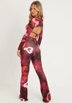 Rave Outfits|Trousers*Missy Empire Odette Graffiti Print Fla Trousers Red