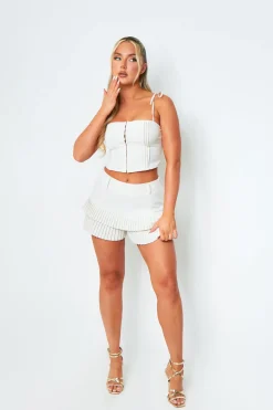 Shorts|Co-Ords*Missy Empire Olivia Cream Ruffle Mini Shorts