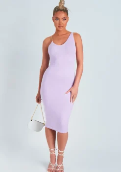 Knitted Dresses|Midi Dresses*Missy Empire Olivia Lilac Chain Strap Knitted Midi Dress